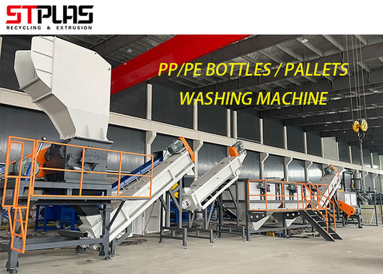 PP PE Bottles Pallets Trays Drums 500kg/H Plastic Washing Line With D2 Blades